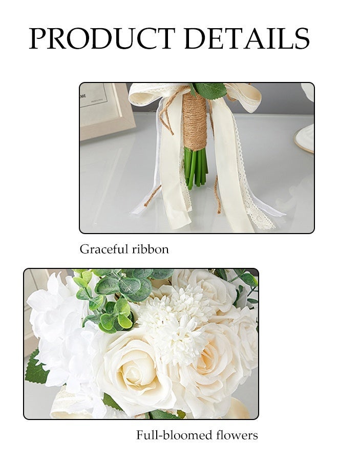 DUNISO Wedding Bouquets for Bride, Artificial Fake Silk Roses Flowers for Wedding, French Vintage Boho Rustic Church Decoration, Toss Bouquet - Image 3